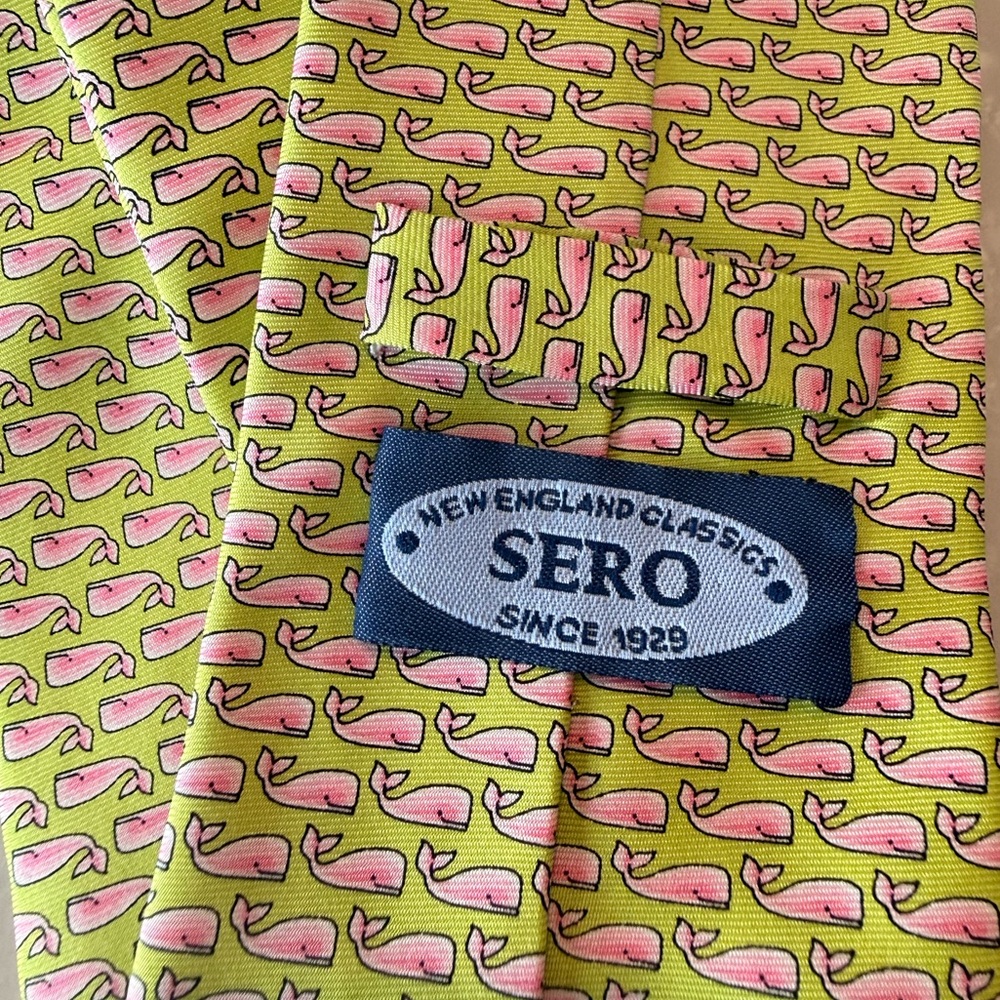 Sero Whale 100% Silk Mens Tie Necktie Menswear Pink Green Ocean Preppy Novelty